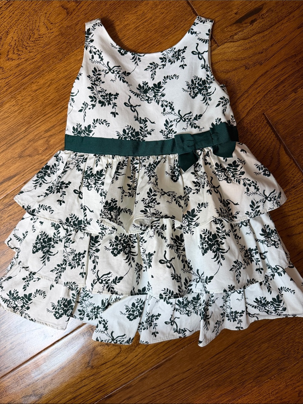 Ivory and Dark Green Floral Tiered Dress for Girls